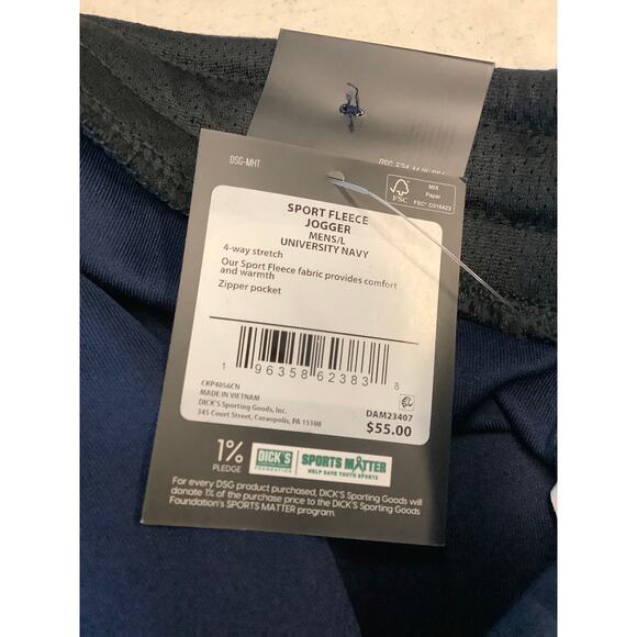 DSG Men's Large University Navy Sport Fleece Joggers Pants Athleisure L5-3 - Picture 7 of 7